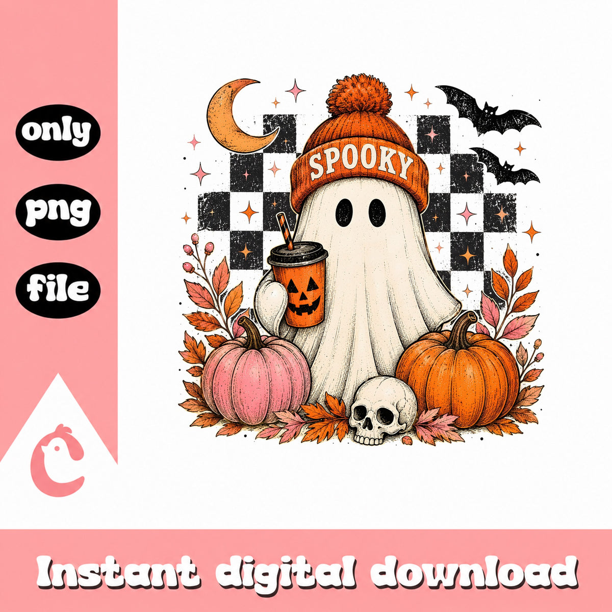 Spooky Ghost Halloween PNG, Cute Ghost Pumpkin PNG, Halloween PNG