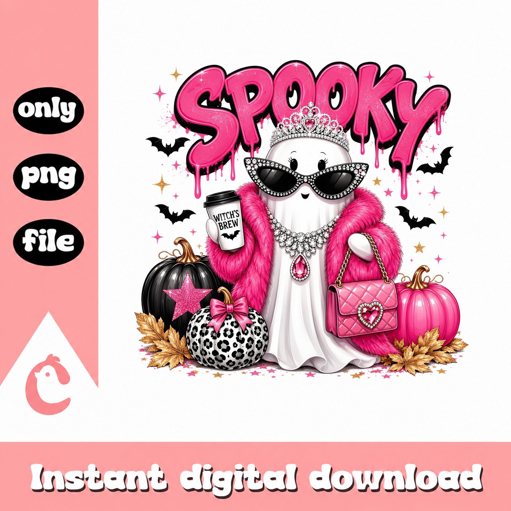 Spooky Ghost Halloween PNG, Pink Ghost Trendy, Halloween PNG