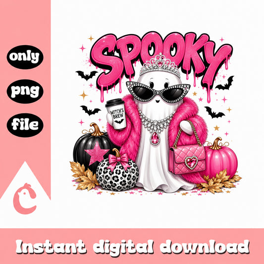 Spooky Ghost Halloween PNG, Pink Ghost Trendy, Halloween PNG