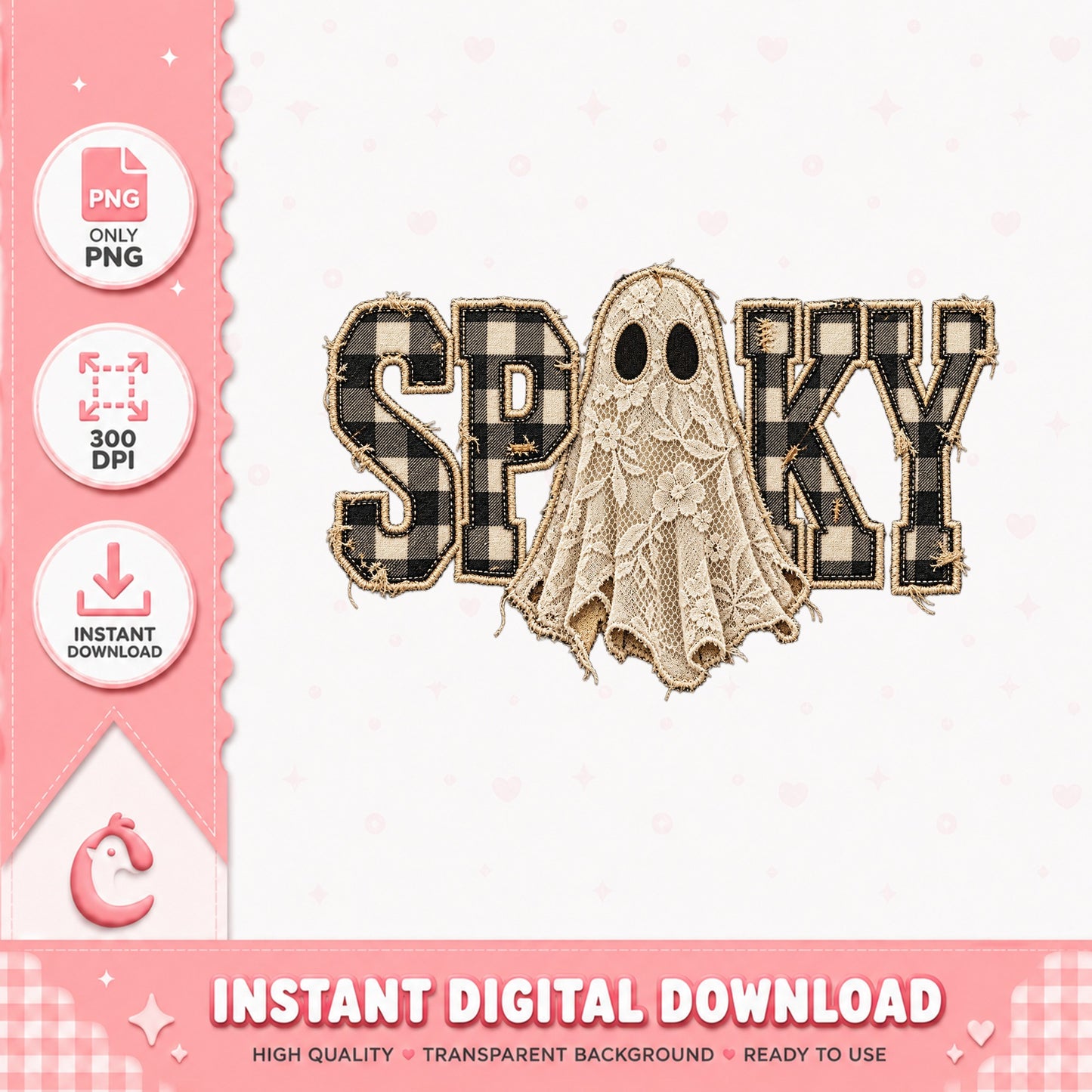 Spooky Halloween Ghost Buffalo Plaid, Fall Autumn Clipart, PNG