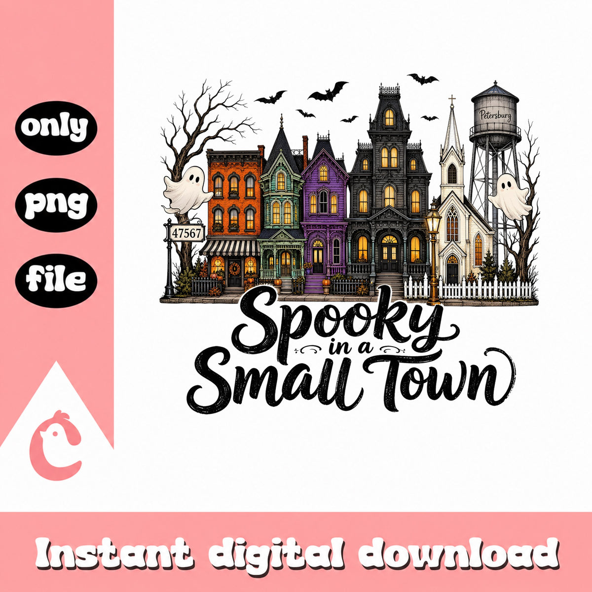 Spooky In A Small Town Halloween PNG, Haunted House PNG, Ghost PNG