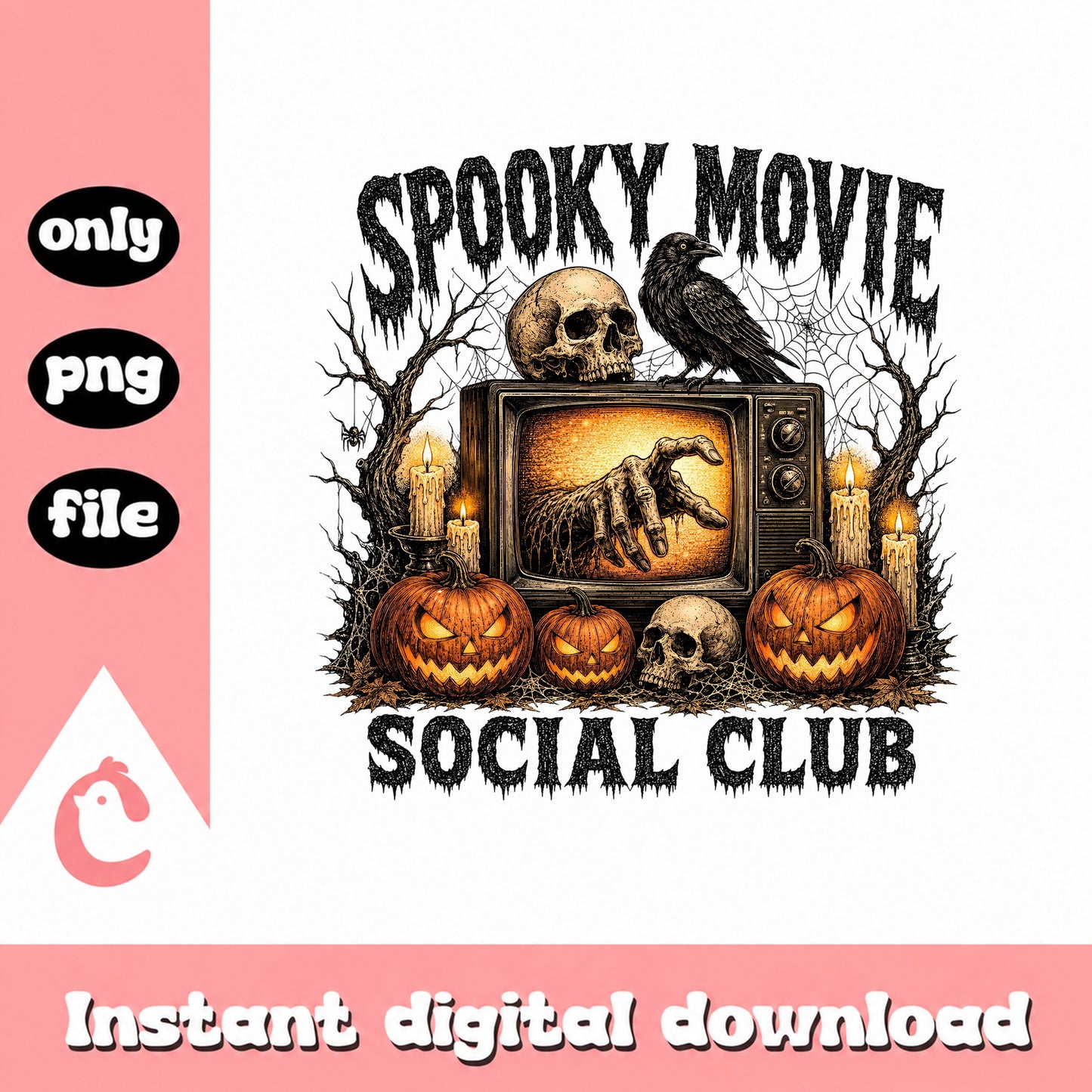 Spooky Movie Social Club PNG, Halloween Skull Pumpkin, PNG File