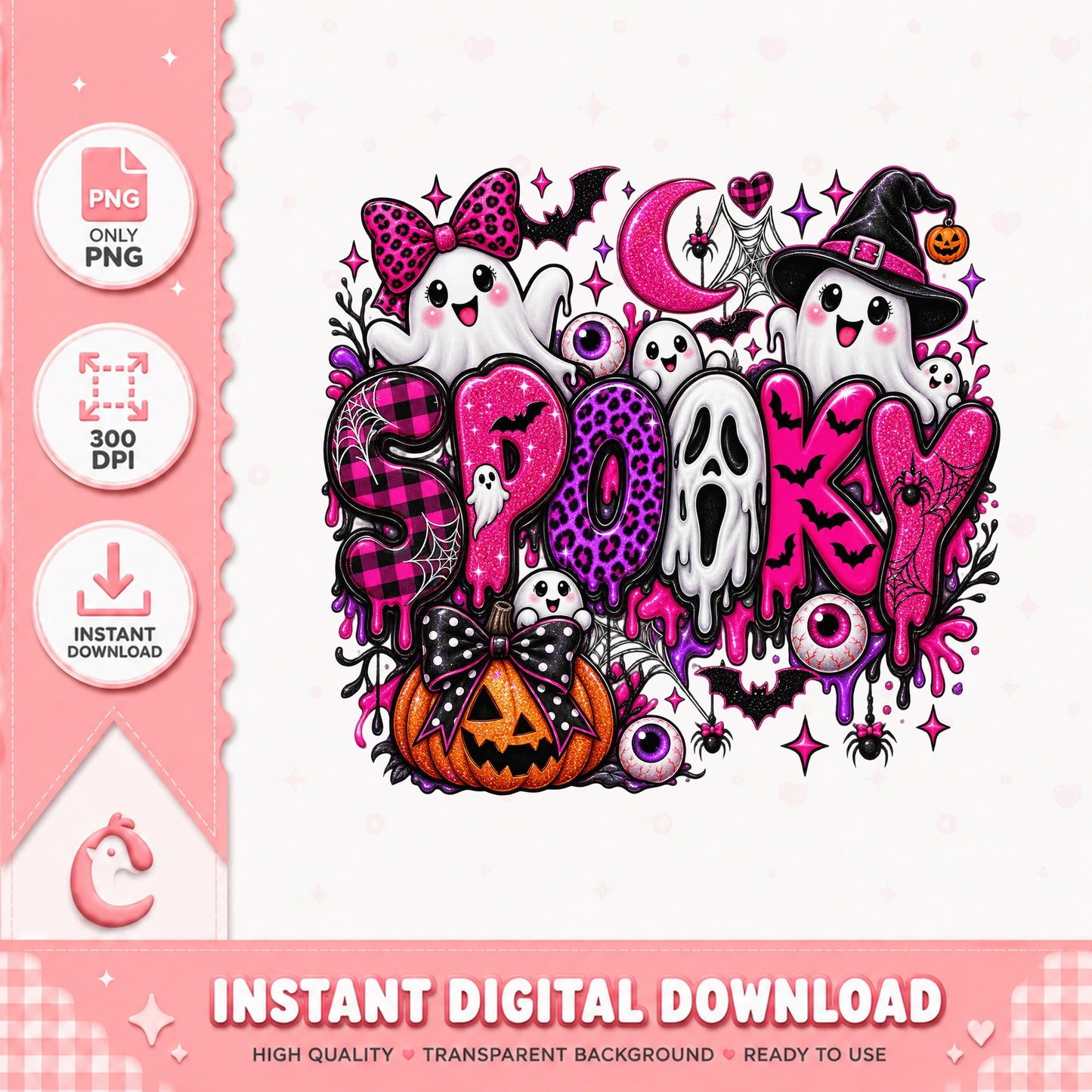 Spooky Pink Ghost Halloween PNG, Cute Ghost Pumpkin, Halloween PNG