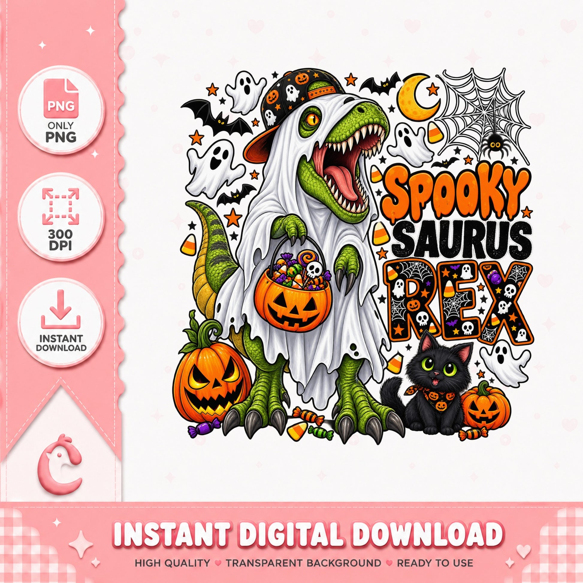 Spooky Saurus Rex Halloween PNG, Dinosaur Ghost, Trick Or Treat PNG
