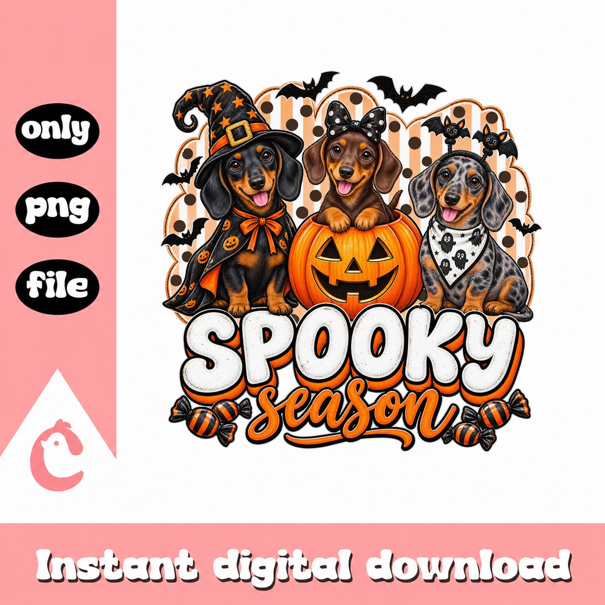 Spooky Season Dachshund PNG, Halloween Dog Clipart, Pumpkin PNG
