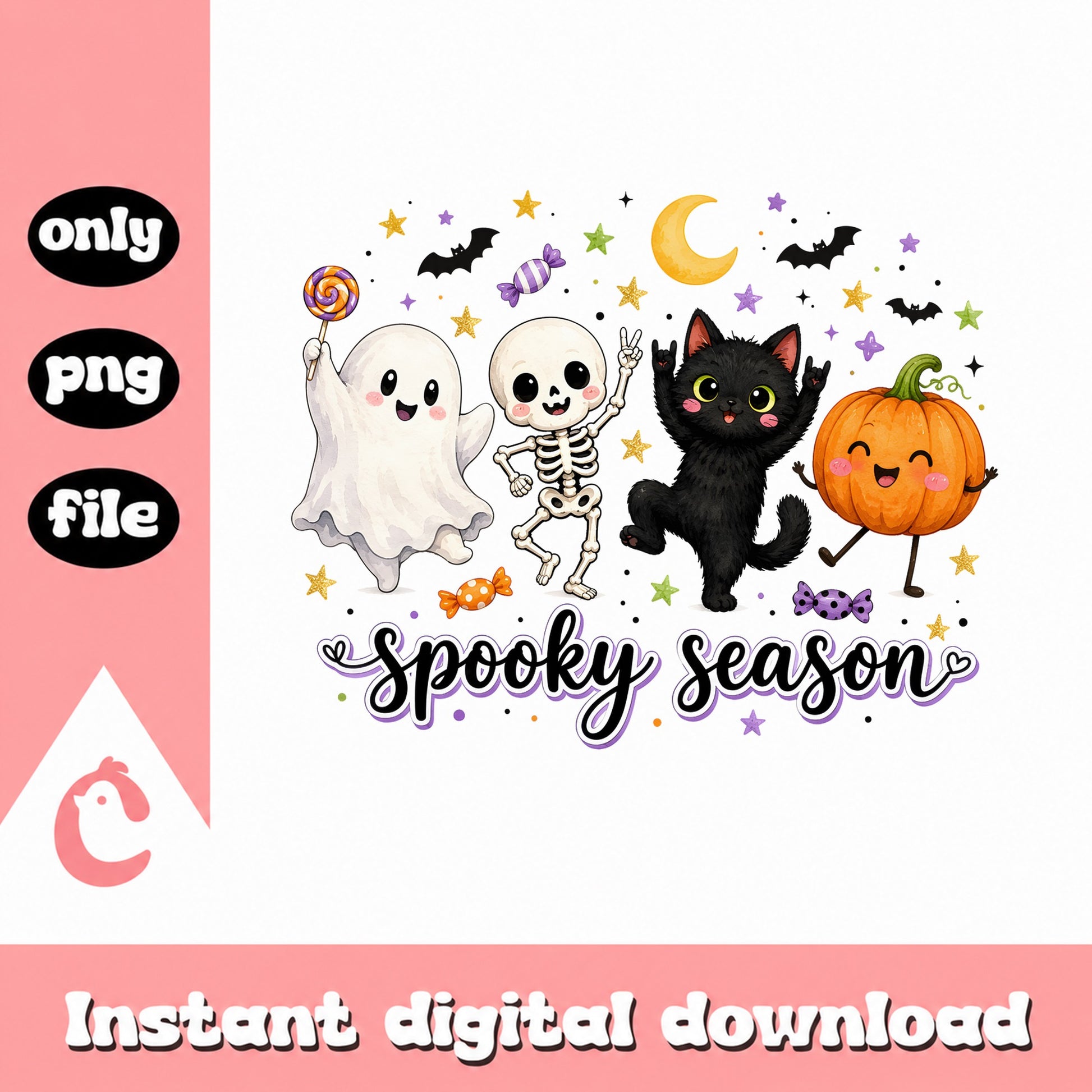 Spooky Season Halloween PNG, Ghost Skeleton Pumpkin PNG, Halloween Clipart PNG
