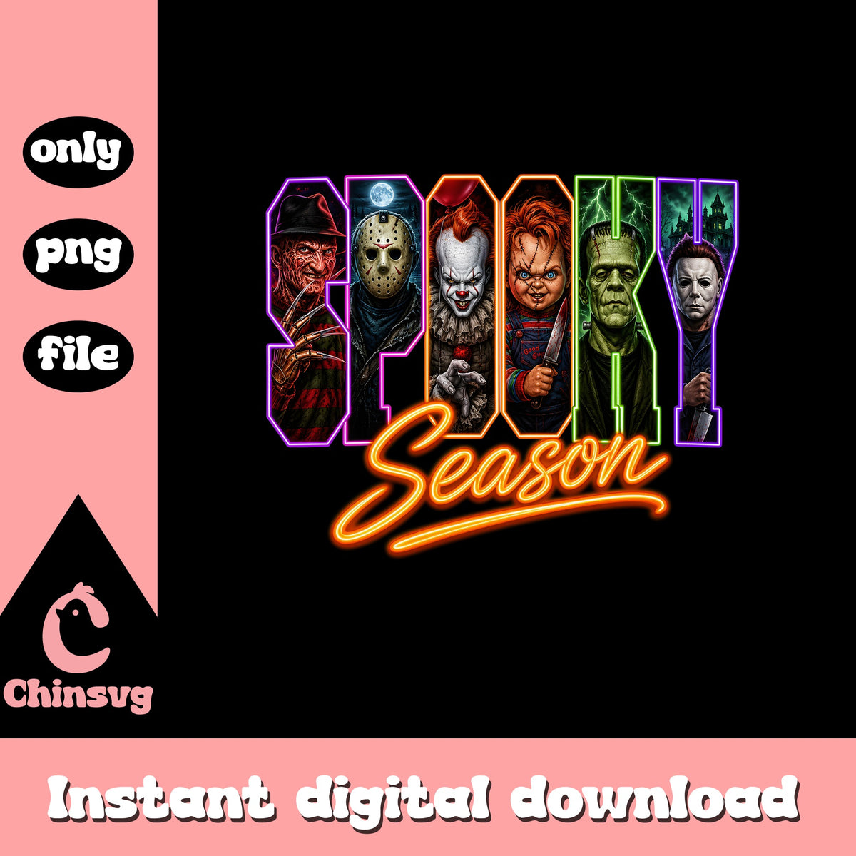 Spooky Season Horror Characters PNG, Halloween PNG, Horror Movie PNG