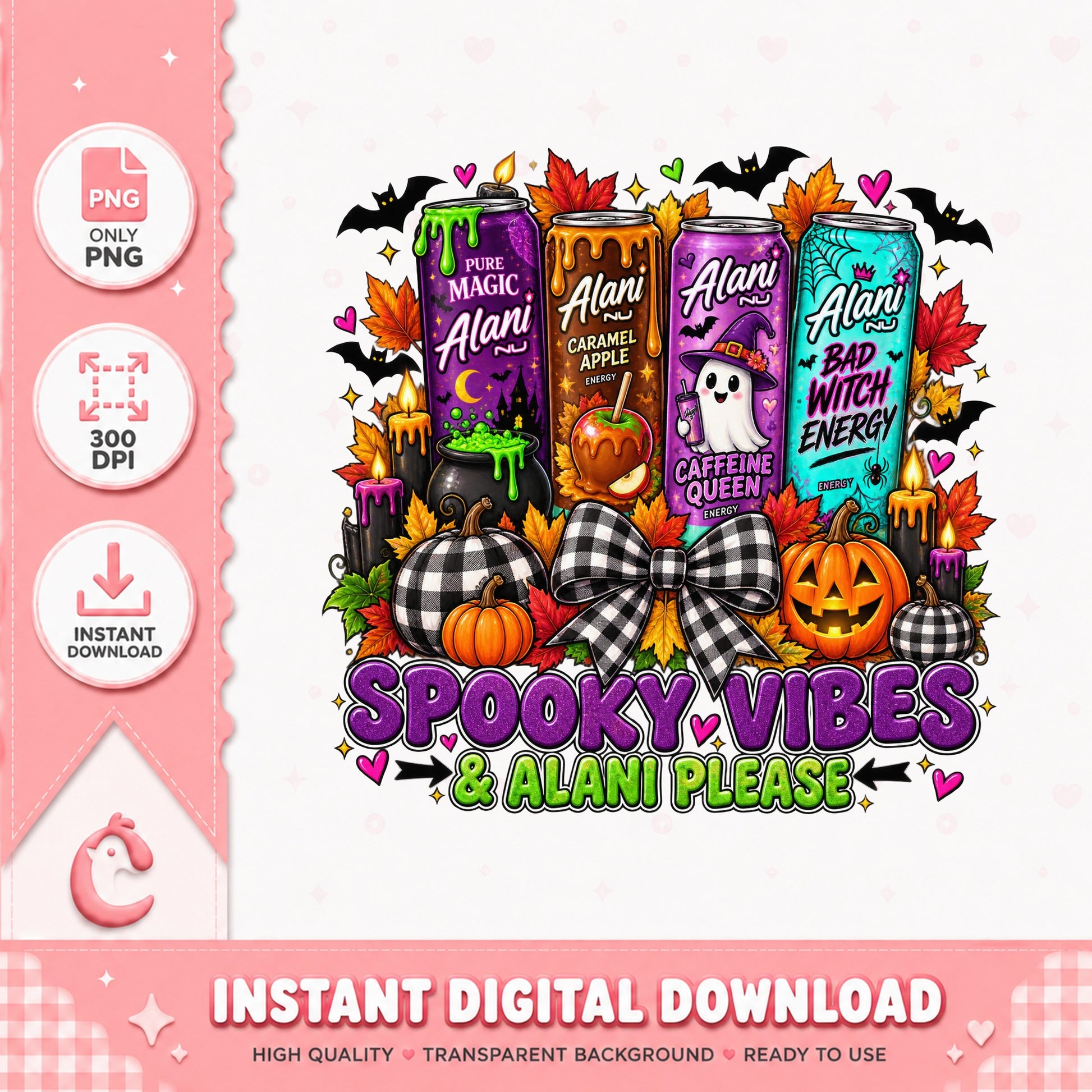 Spooky Vibes Alani Energy Cans PNG, Halloween Sublimation, PNG