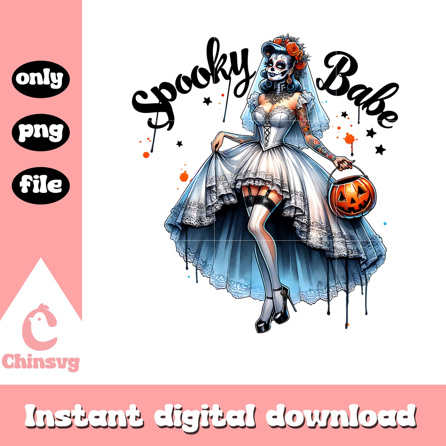 Spooky babe halloween bride png, horror bride png