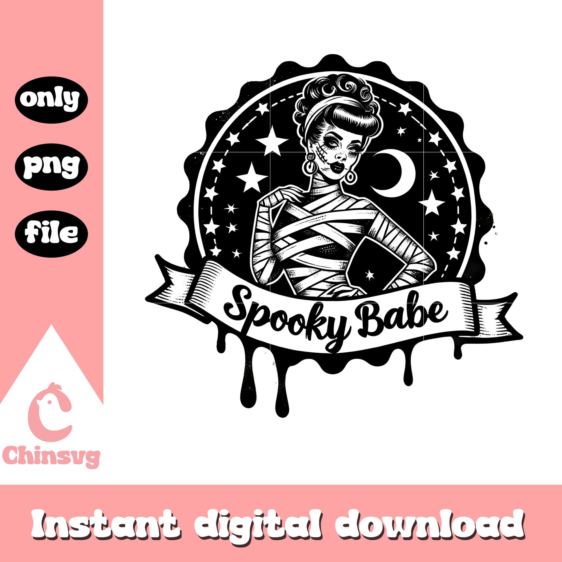 Spooky babe mummy girl design png, horror halloween png