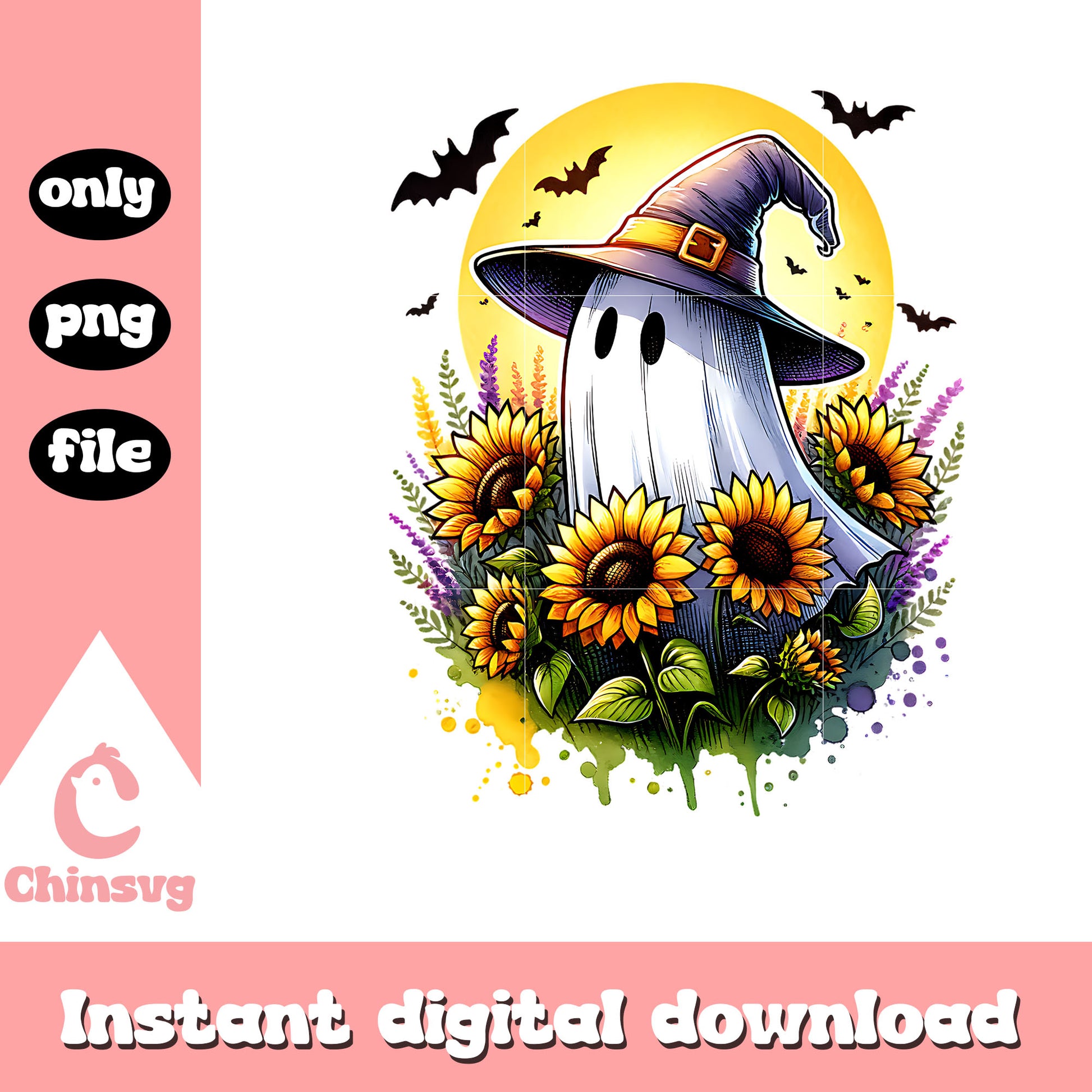 Spooky boo and sun flowers png, spooky season png