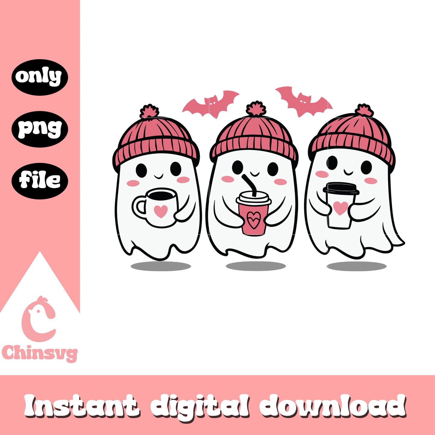 Spooky boos and coffee cup design png, halloween png