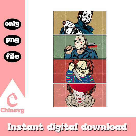 Spooky characters film collage picture floral png, halloween png