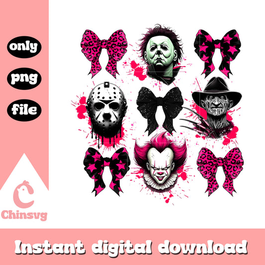 Spooky characters movies coquette bow design png, halloween art png
