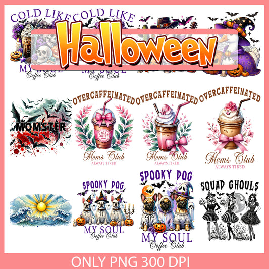 Spooky dog halloween design bundle png, cute ghost clipart​ png