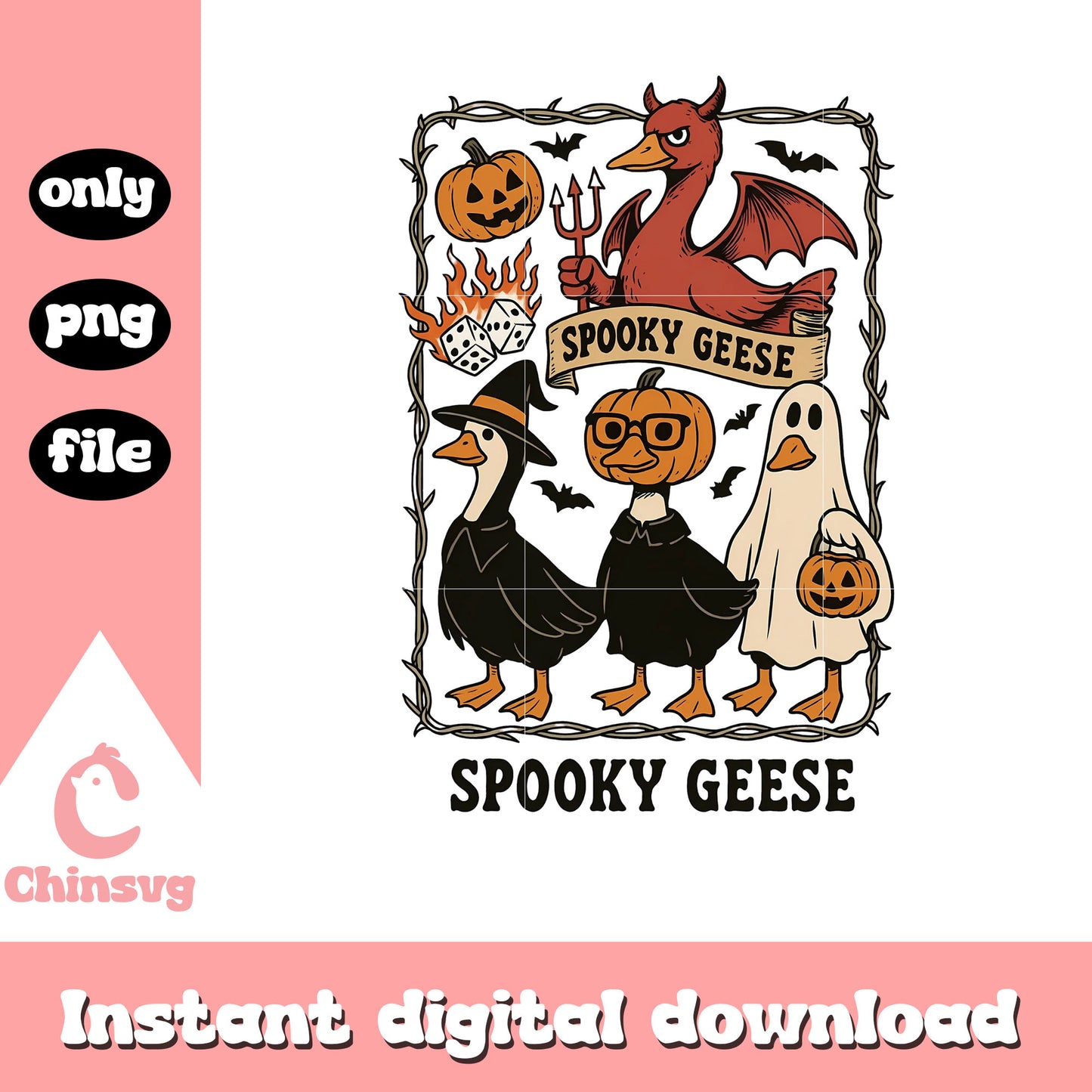Spooky geese halloween frame design png, halloween goose png
