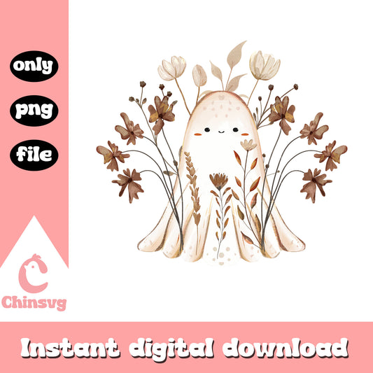 Spooky ghost and flower design png, halloween movies png