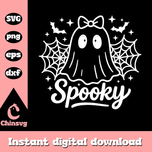 Spooky ghost black white svg, spooky halloween​ svg, halloween day svg