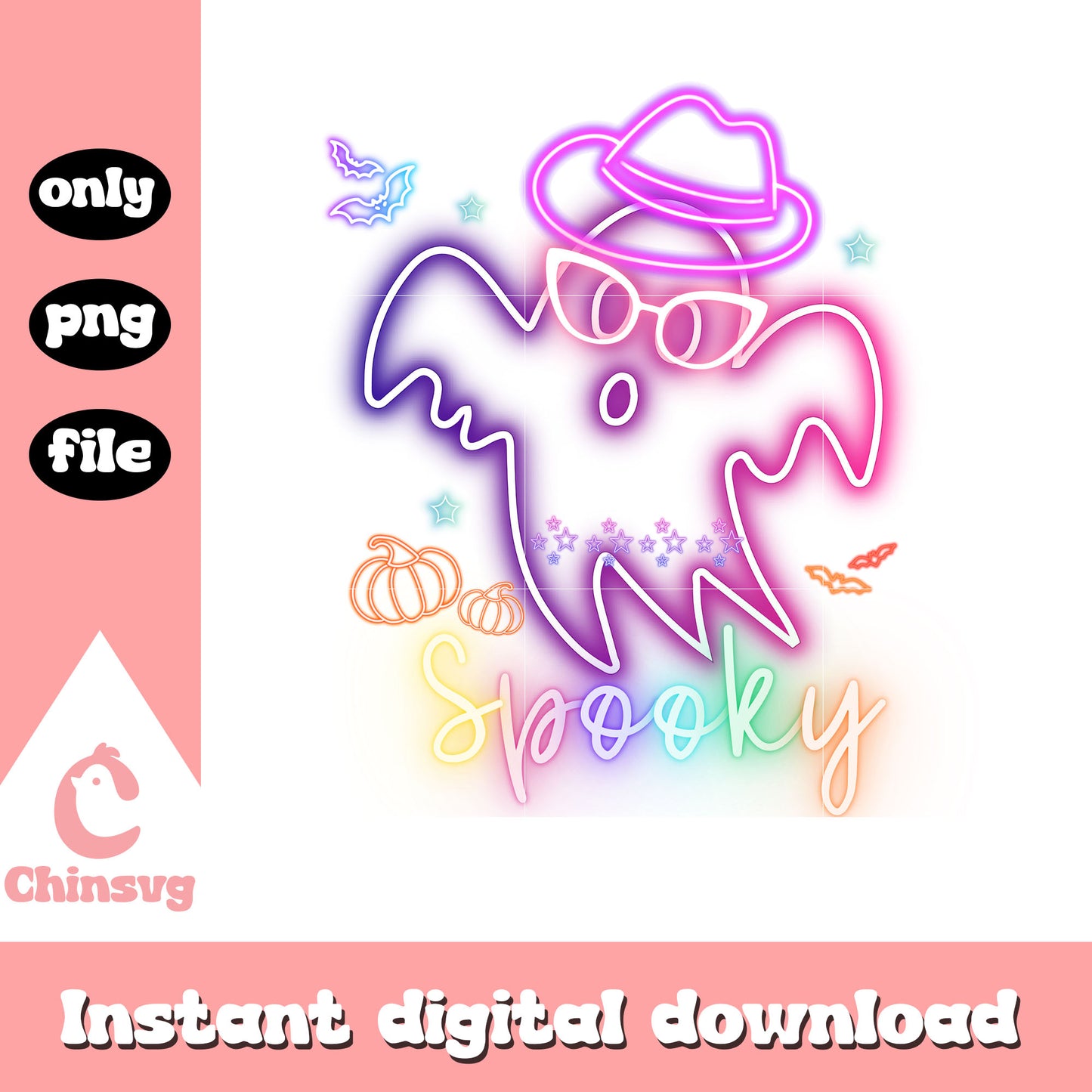 Spooky ghost colorful light design png, halloween movies png