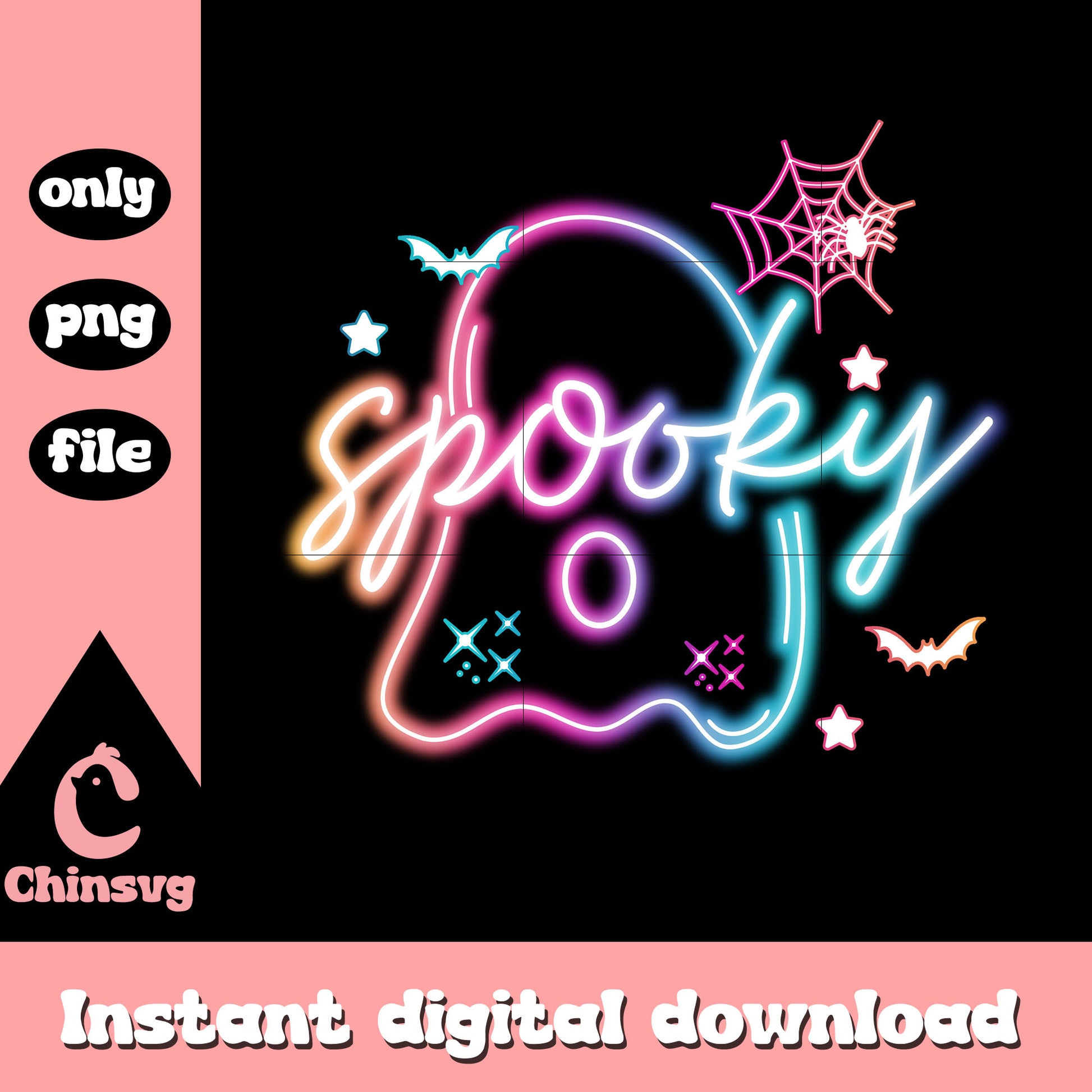 Spooky ghost halloween neon art png, halloween holiday png