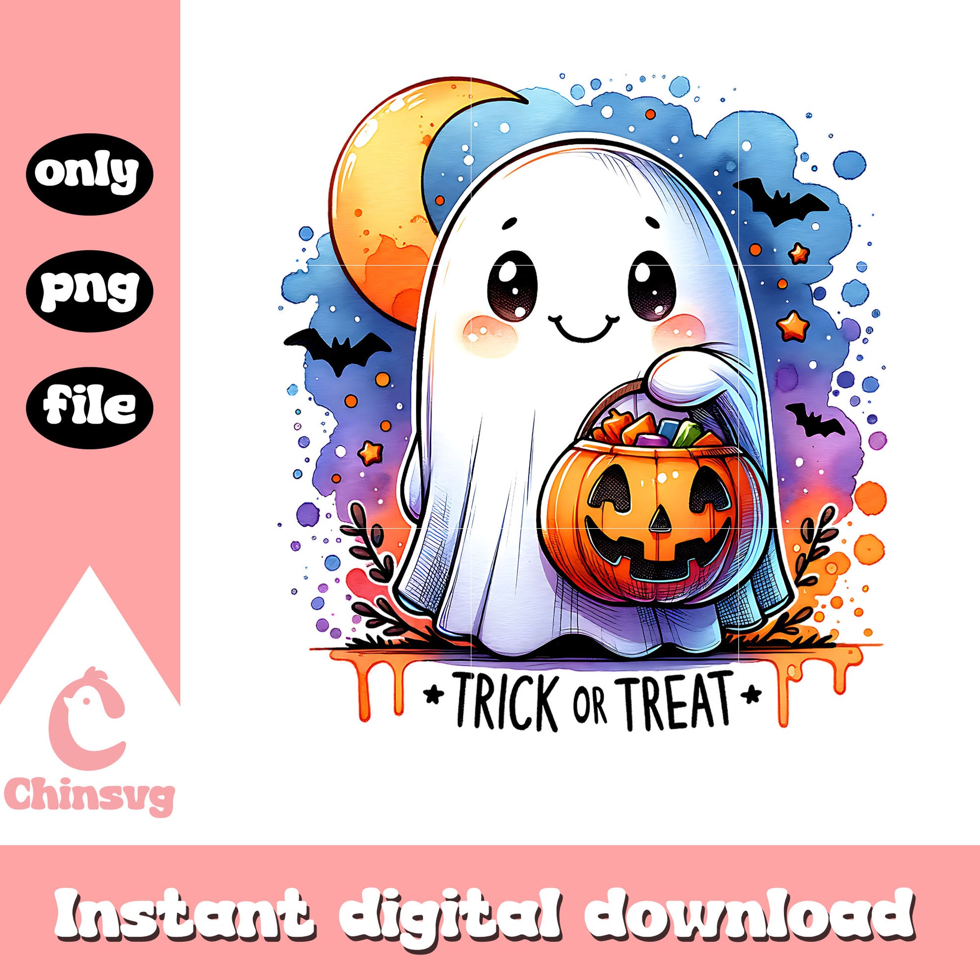Spooky ghost trick or treat png, halloween trick or treat png