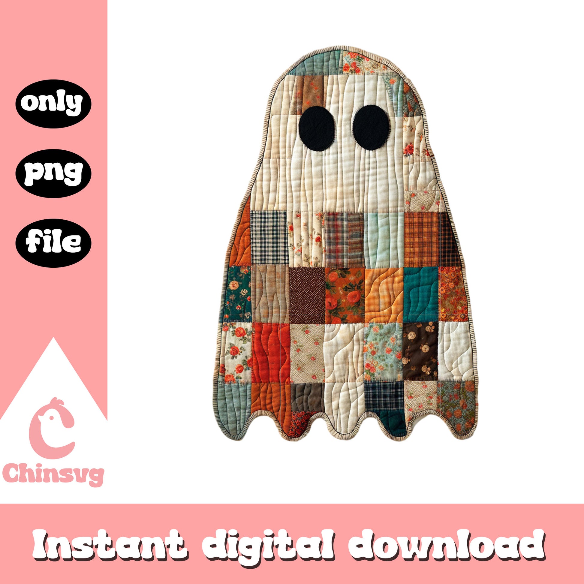 Spooky ghost vintage patchwork design png, halloween png