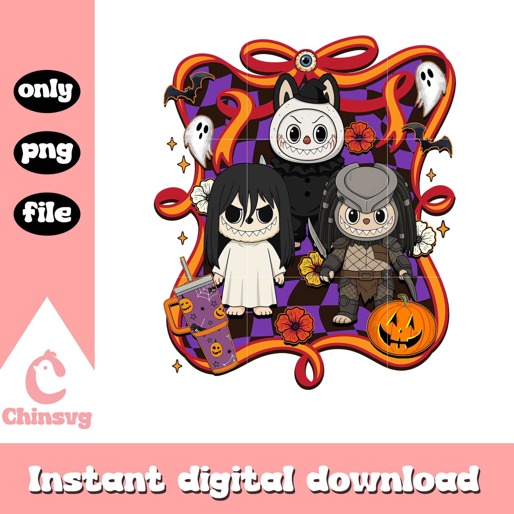 Spooky halloween labubu bow png, halloween horror png