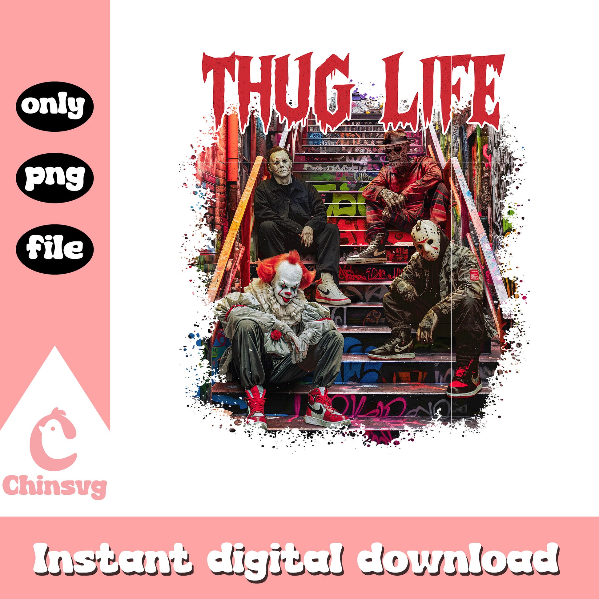 Spooky killers thug life vibes png, spooky film characters png