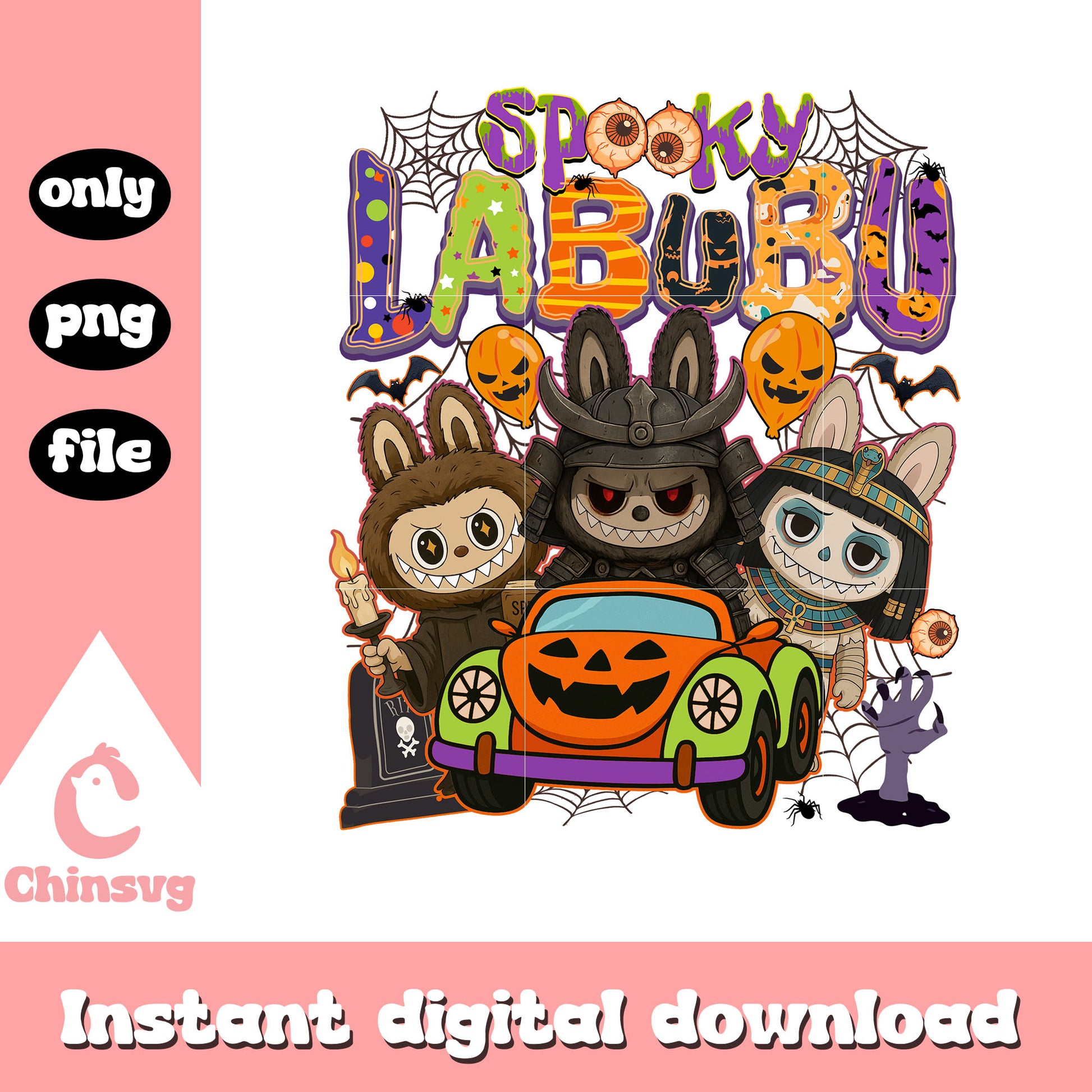 Spooky labubu character doll car halloween art png, labubu dolls png