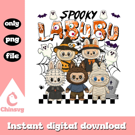 Spooky labubu characters costume design png, happy halloween png