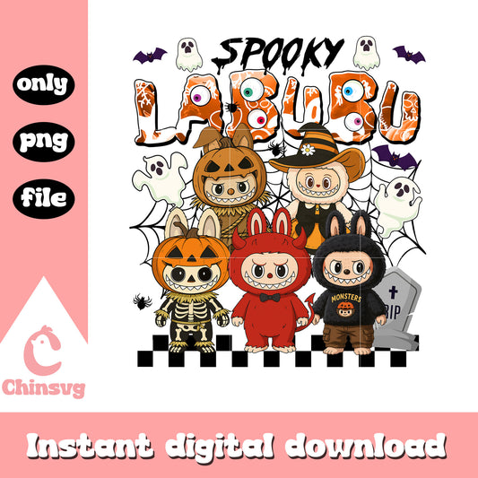 Spooky labubu characters costume png, halloween holiday png