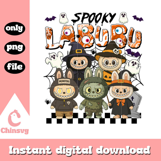Spooky labubu characters costumes png, halloween art png
