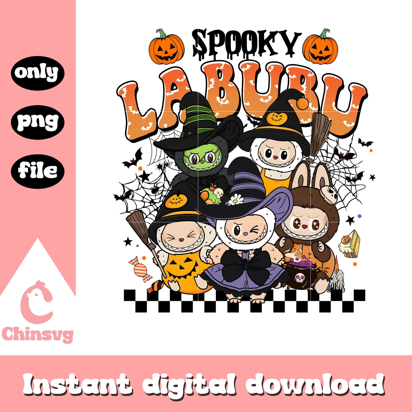Spooky labubu characters halloween design png, halloween clipart png