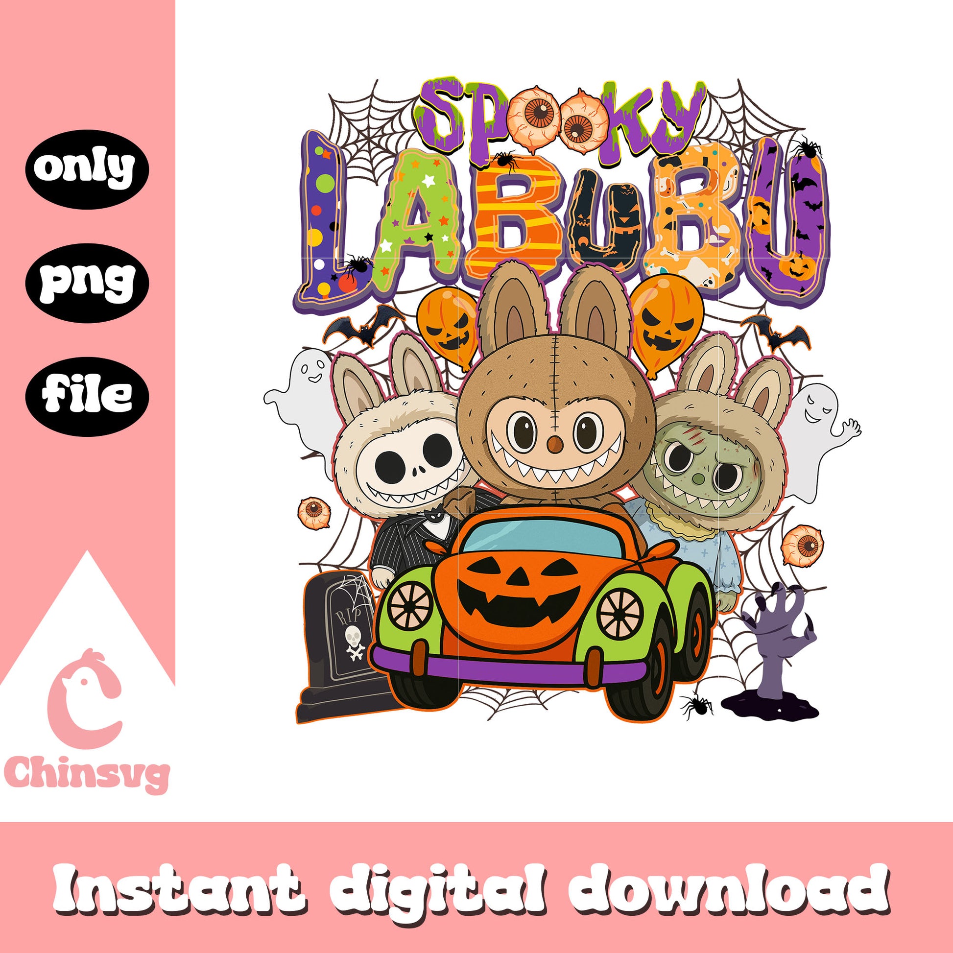 Spooky labubu classic monsters car art png, halloween monster png