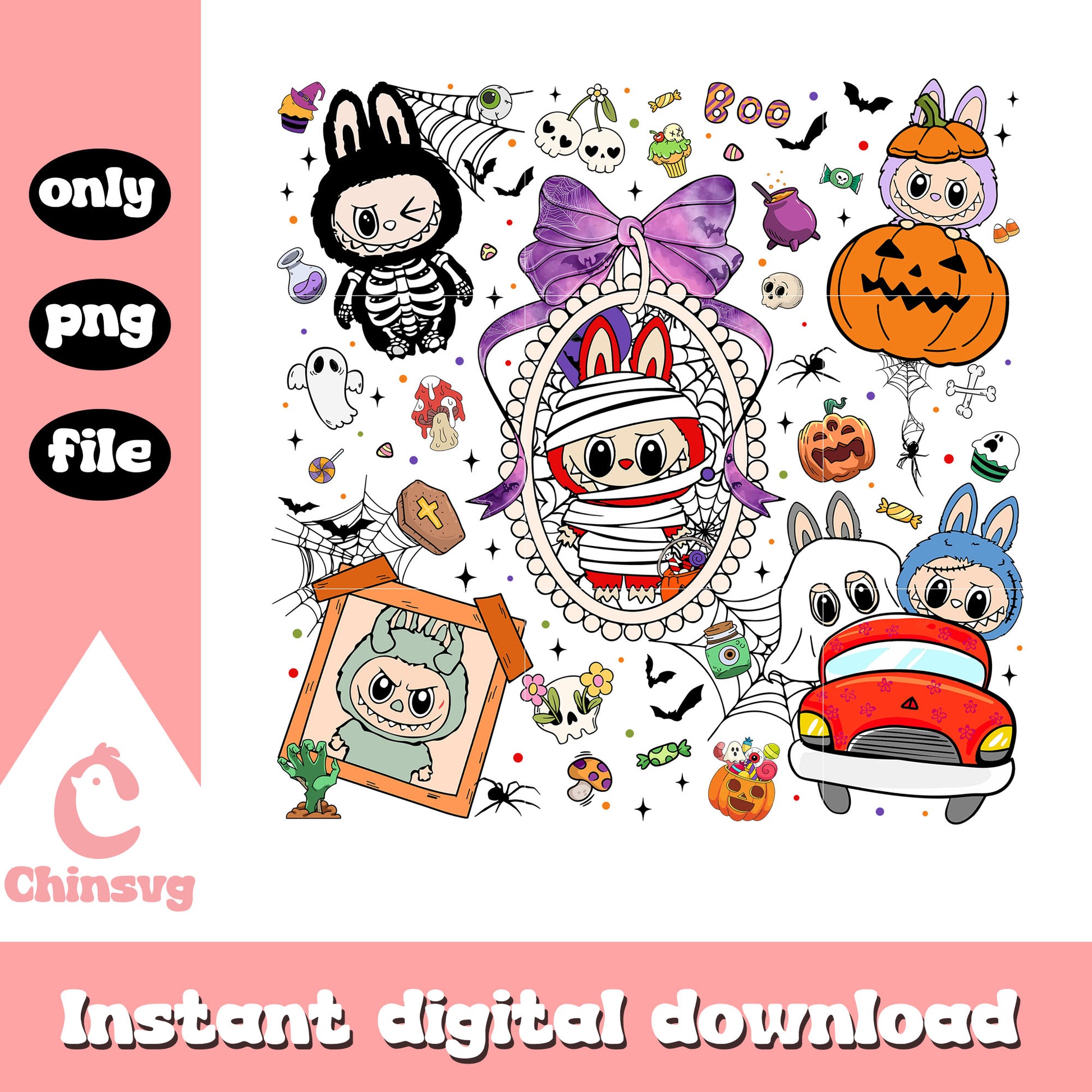 Spooky labubu coquette mirror design png, halloween art png