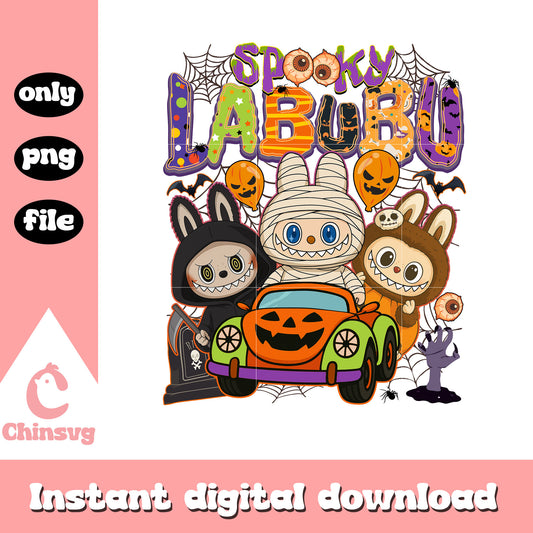 Spooky labubu ghost monsters car design png, happy halloween png