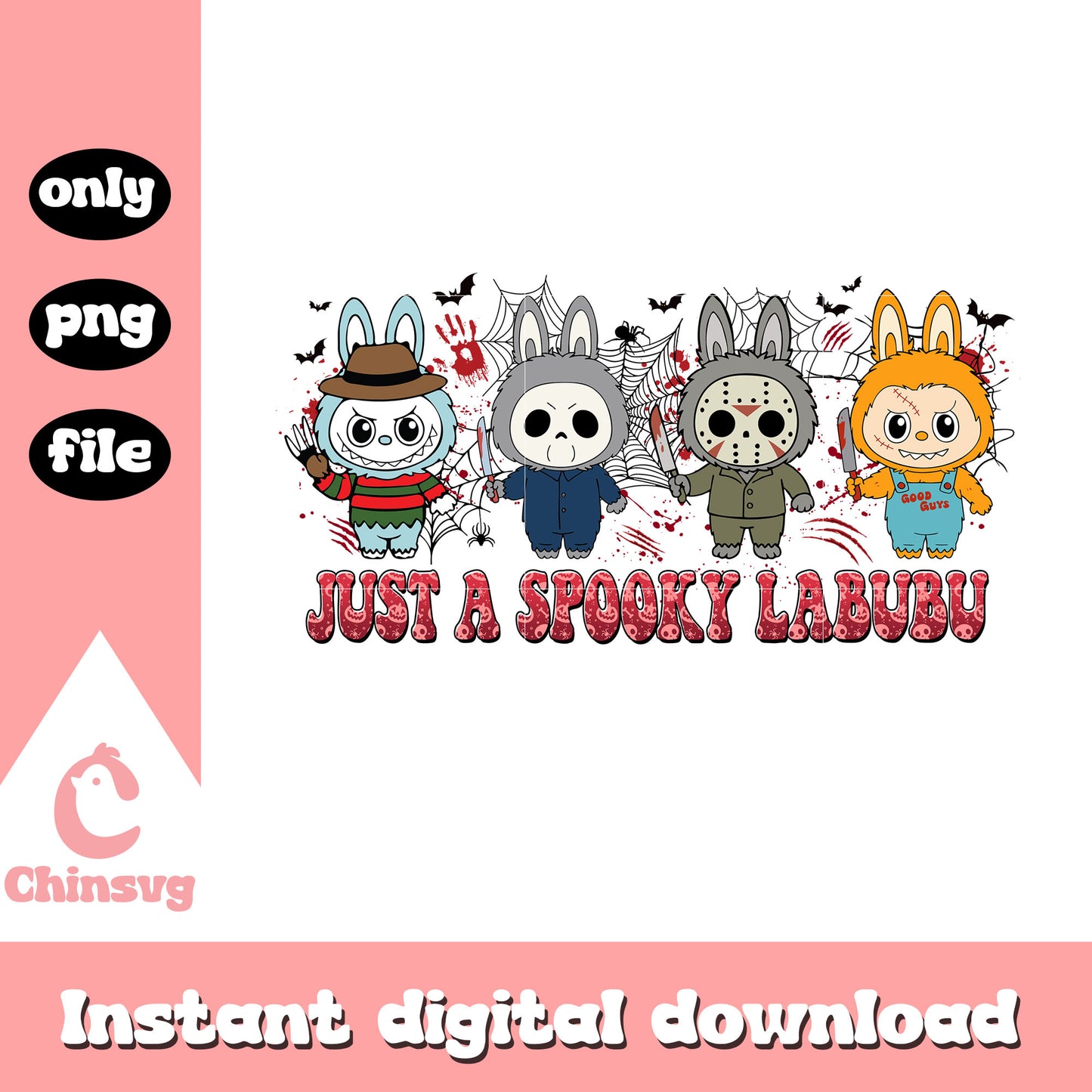 Spooky labubu halloween horror design png, horror characters png
