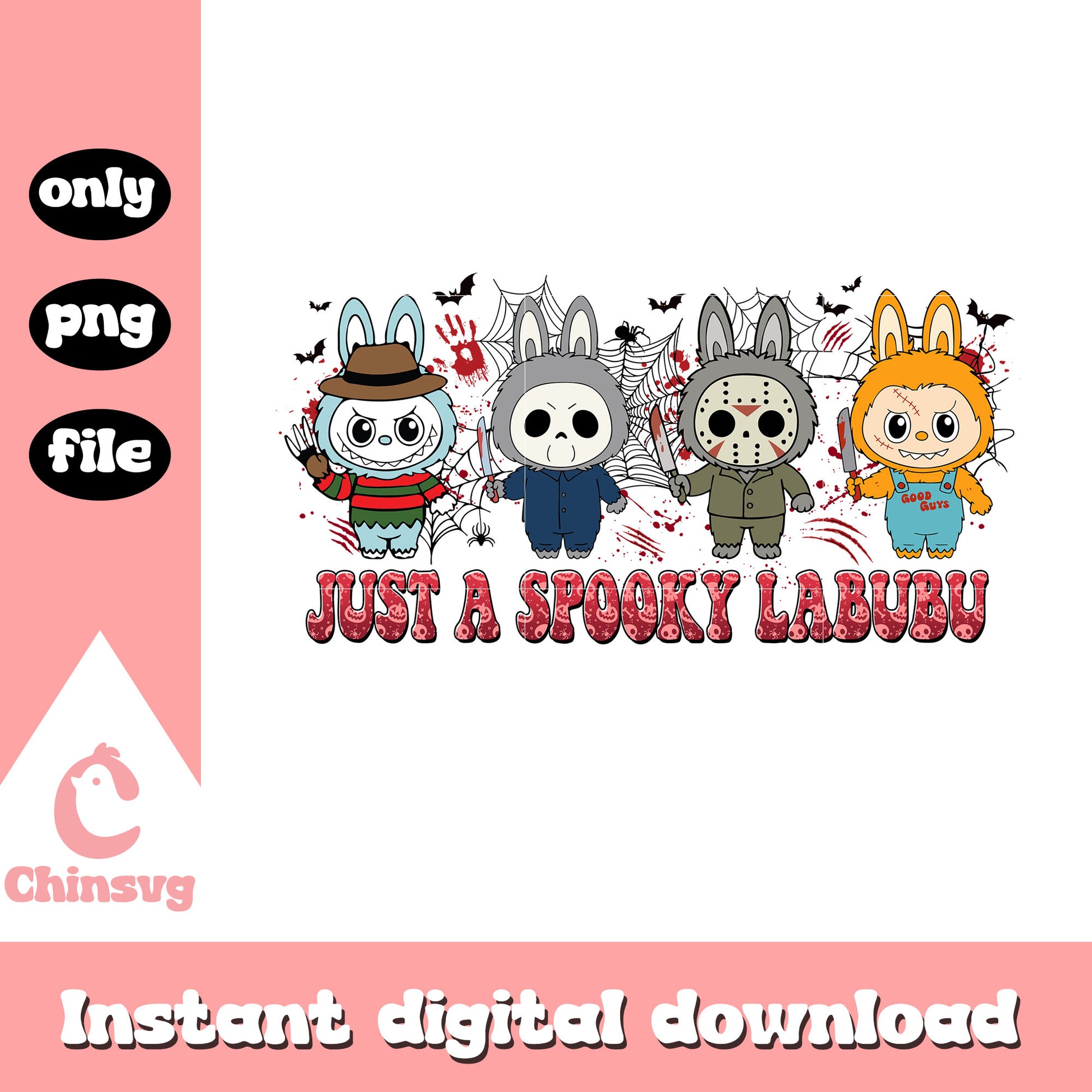 Spooky labubu halloween horror design png, horror characters png