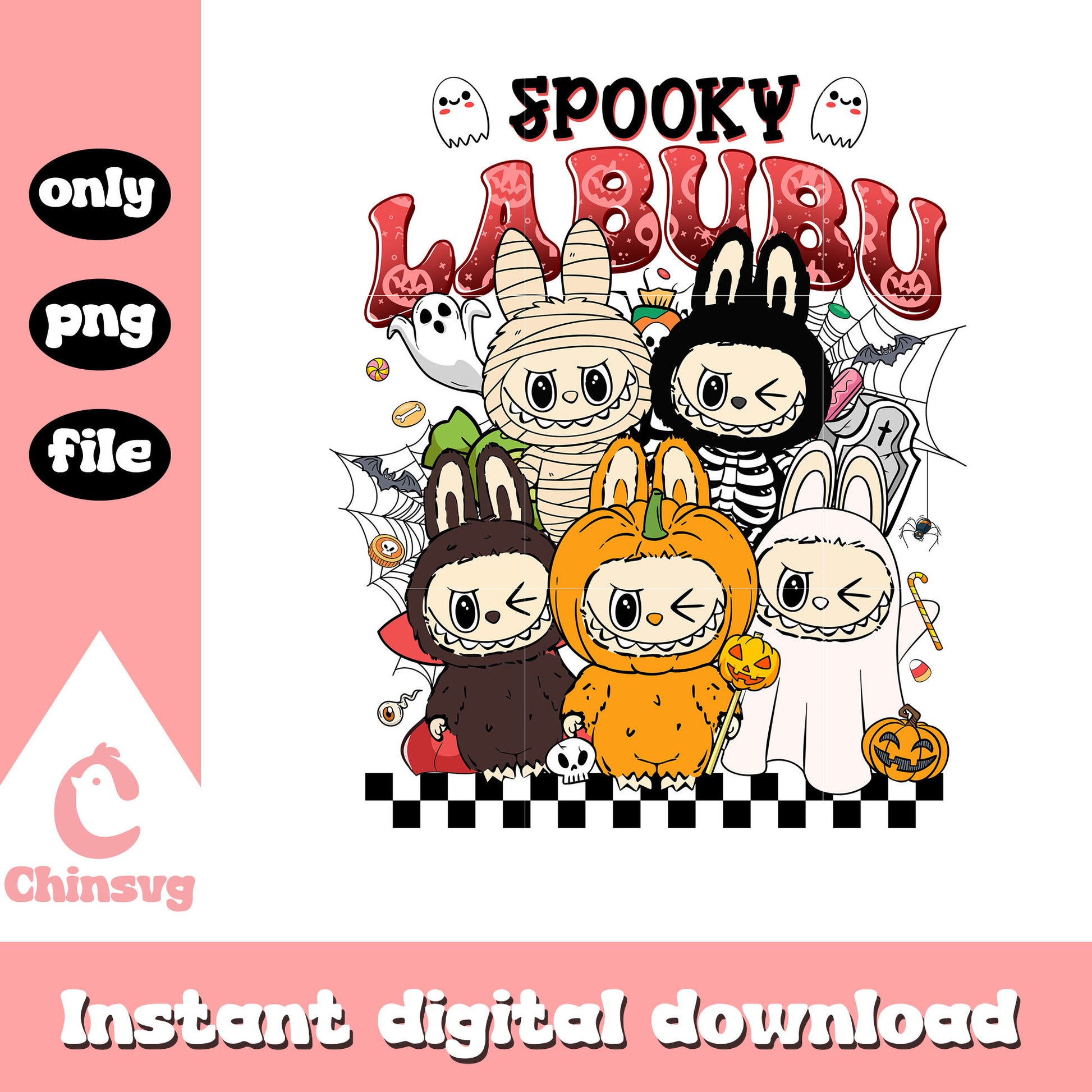 Spooky labubu happy halloween design png, halloween decor png
