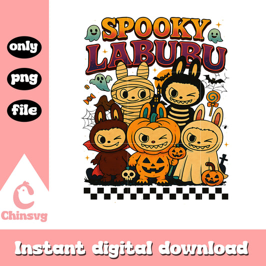 Spooky labubu happy halloween design png, halloween holiday png