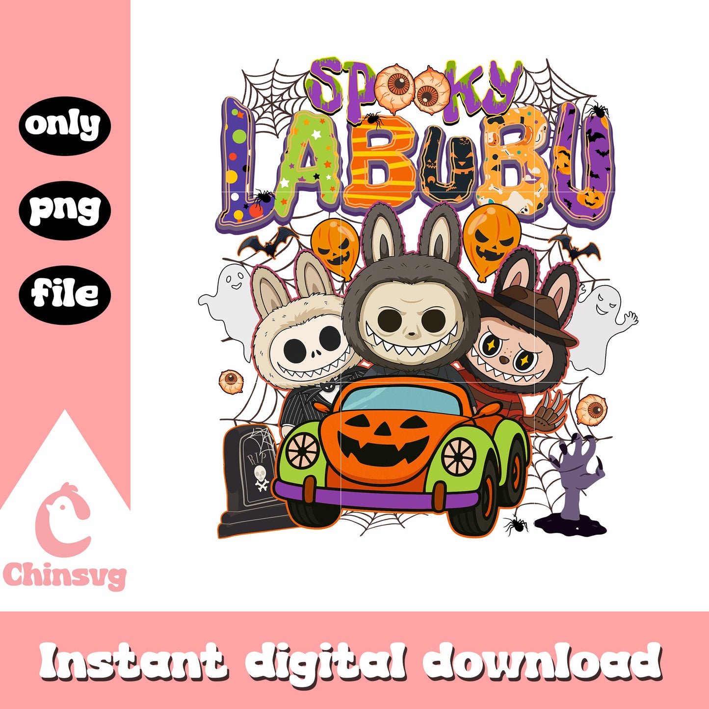 Spooky labubu horror charaters car halloween png, halloween art png