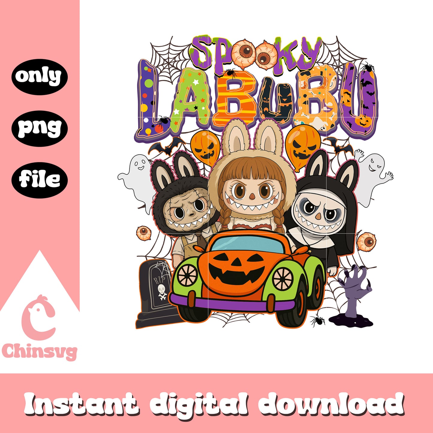 Spooky labubu horror monsters car design png, halloween day png