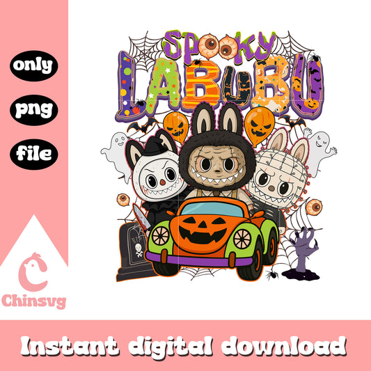 Spooky labubu horror monsters pumpkin car png, halloween decor png