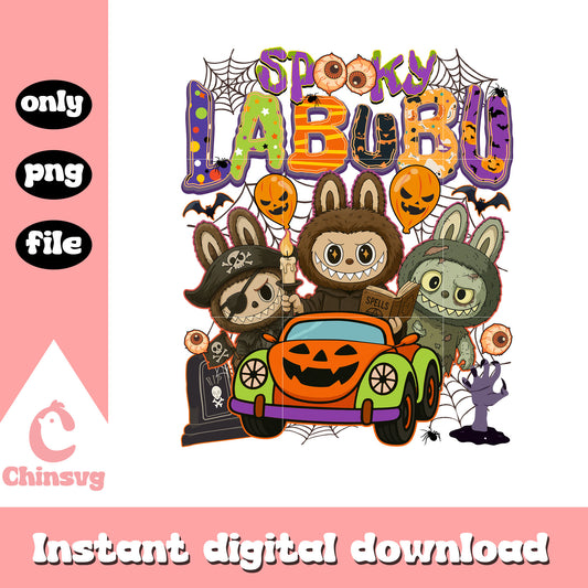 Spooky labubu monsters doll car art png, labubu halloween png