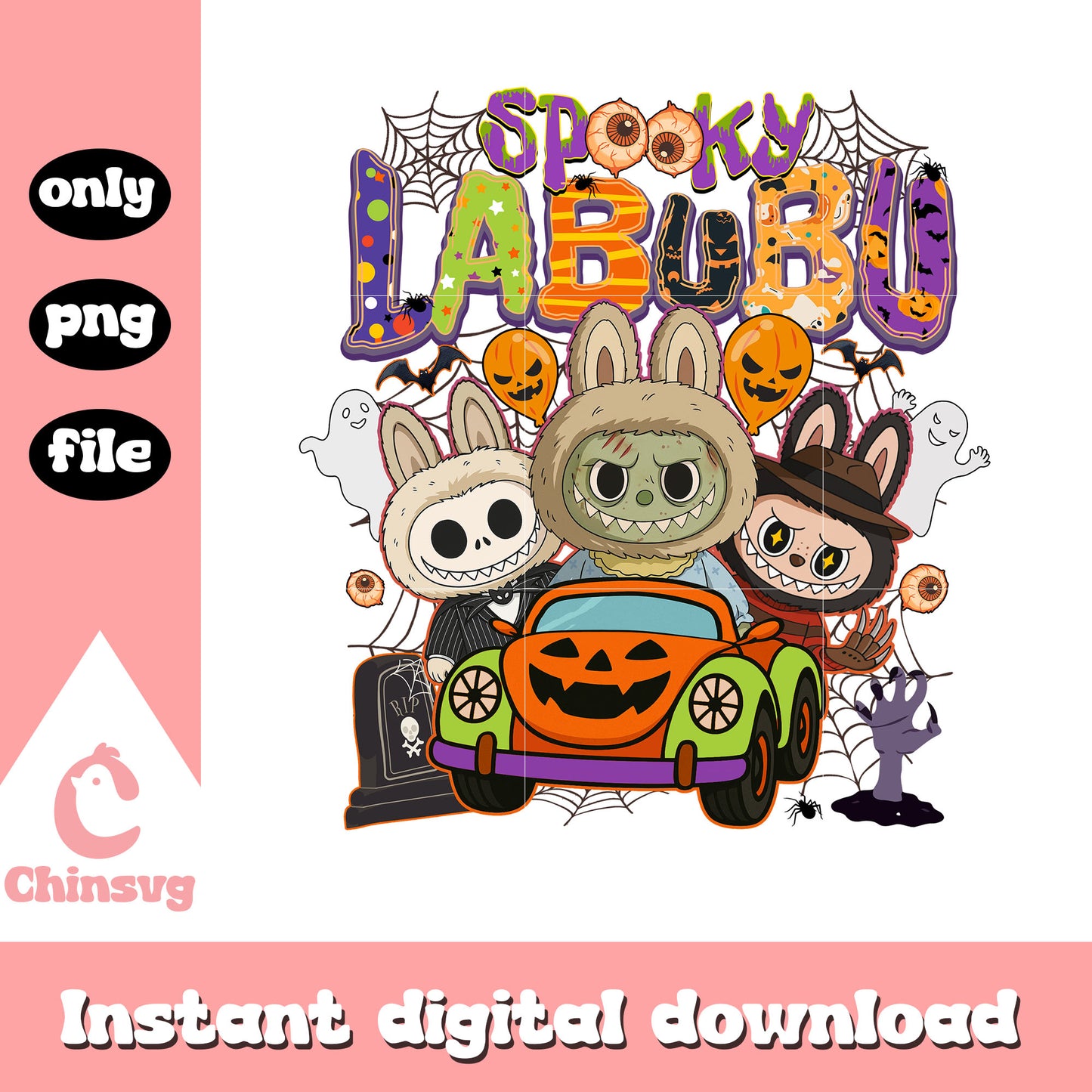 Spooky labubu monsters doll car design png, labubu png, halloween png