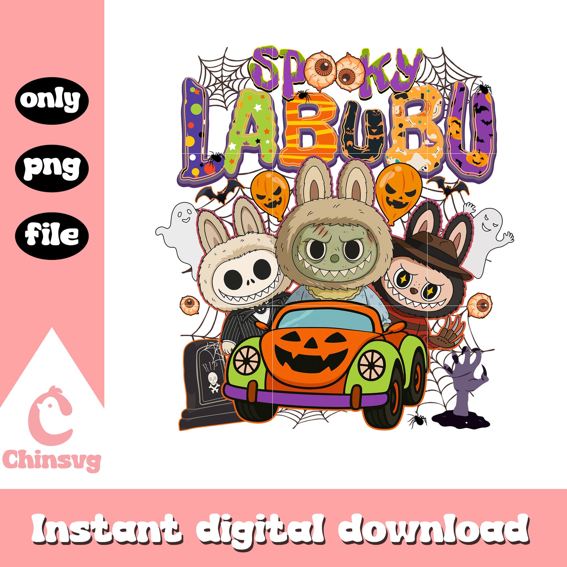 Spooky labubu monsters doll car design png, labubu png, halloween png