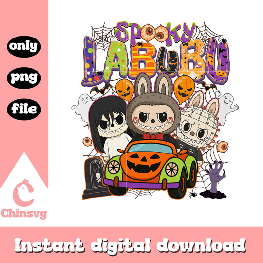 Spooky labubu monsters pumpkin car art png, halloween clipart png
