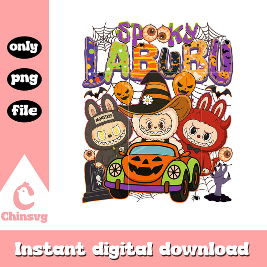 Spooky labubu monsters pumpkin car design png, halloween art png