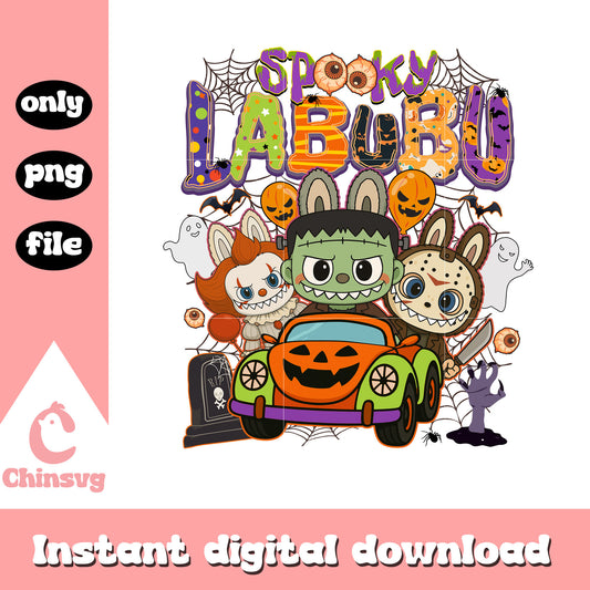 Spooky labubu scary charaters car png, halloween clipart png
