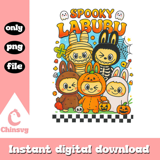 Spooky labubu winking friends design png, labubu toys png